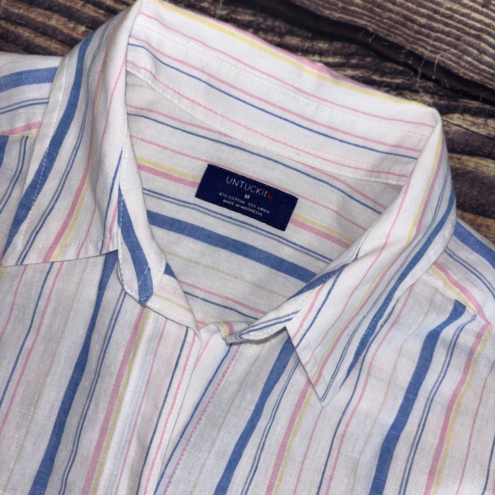 UNTUCKit Liza Shirt Medium White Multi Stripe Linen Cotton Blend Long Sleeve - Picture 2 of 9
